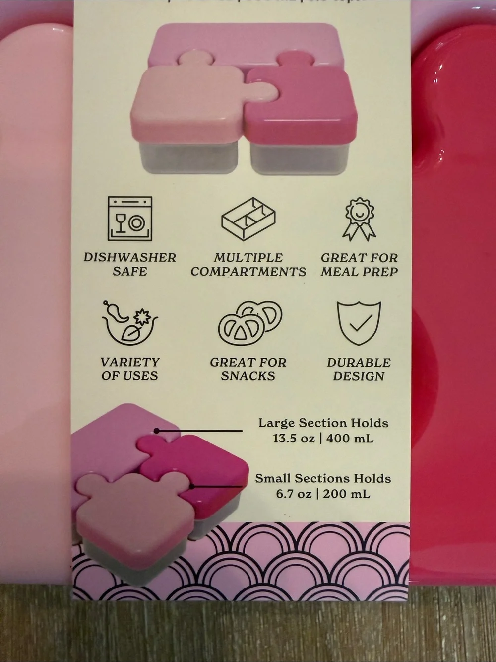 Core Home 3 Section puzzle lunch box dishwasher safe Durable kids pink NEW!